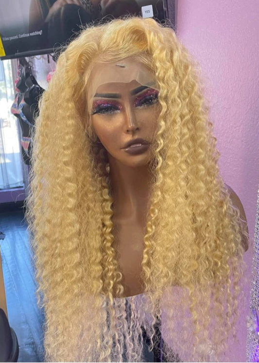 Blonde 613 Deep Wave Frontal Transparent Lace Wig